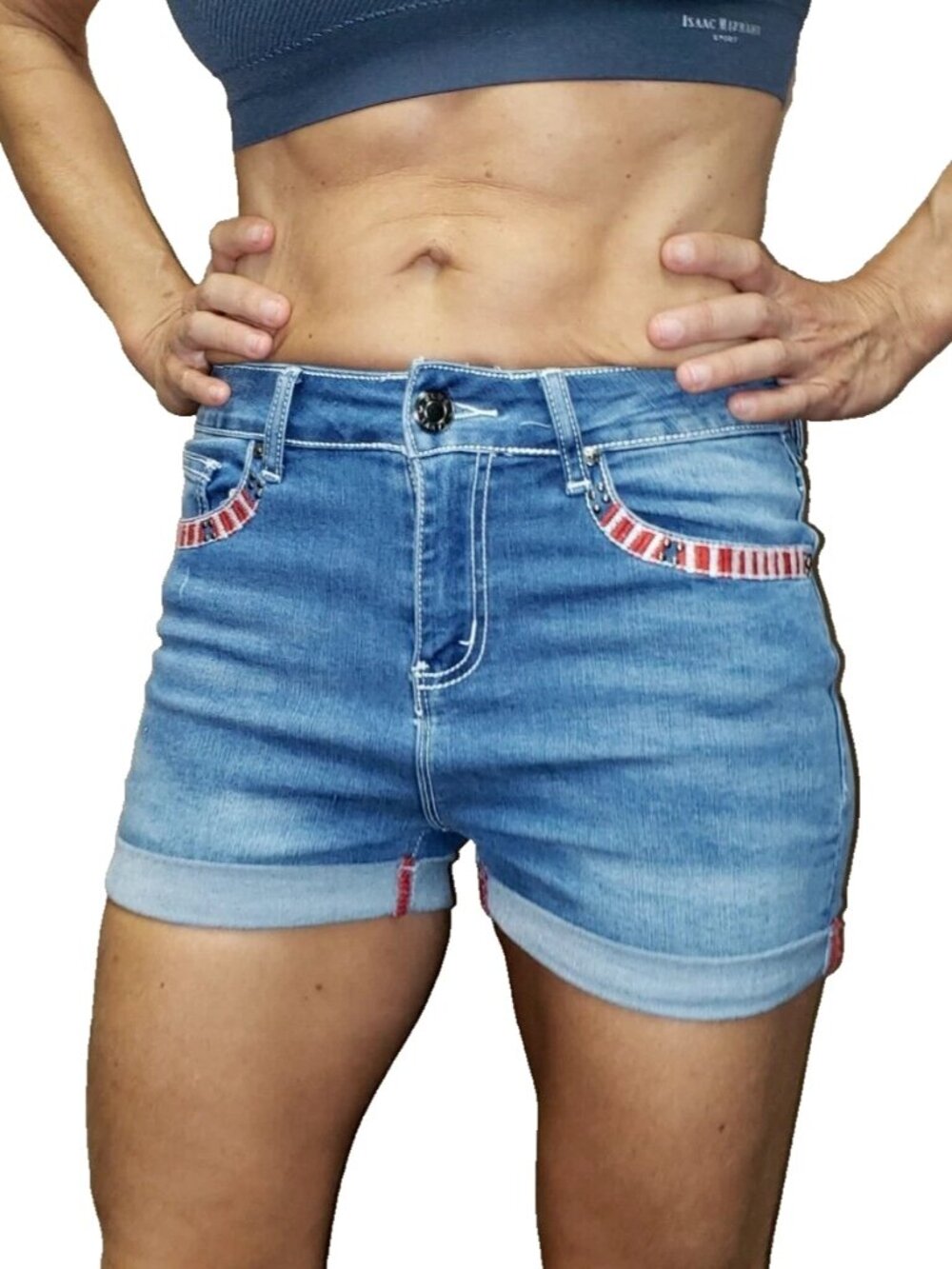 Blue Savvy roll-up denim jeans shorts Juniors size 7